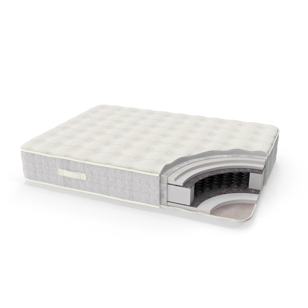Coupe détaillée d'un matelas hybride moderne