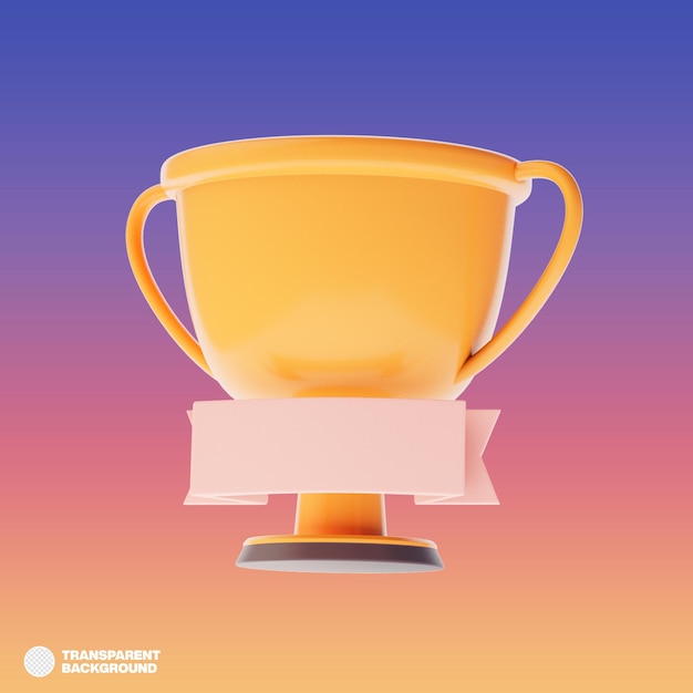 Coupe du trophée 3D avec ruban Premières places remportant des prix sur l'icône de symbole de coupe gagnante de style dessin animé de cérémonie illustration 3d