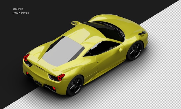 Coupe de motor delantero de color amarillo metálico realista aislado supercoche desde la parte superior derecha de la vista trasera