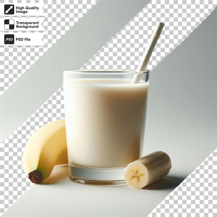 PSD coupe psd de lait et de banane sur fond transparent