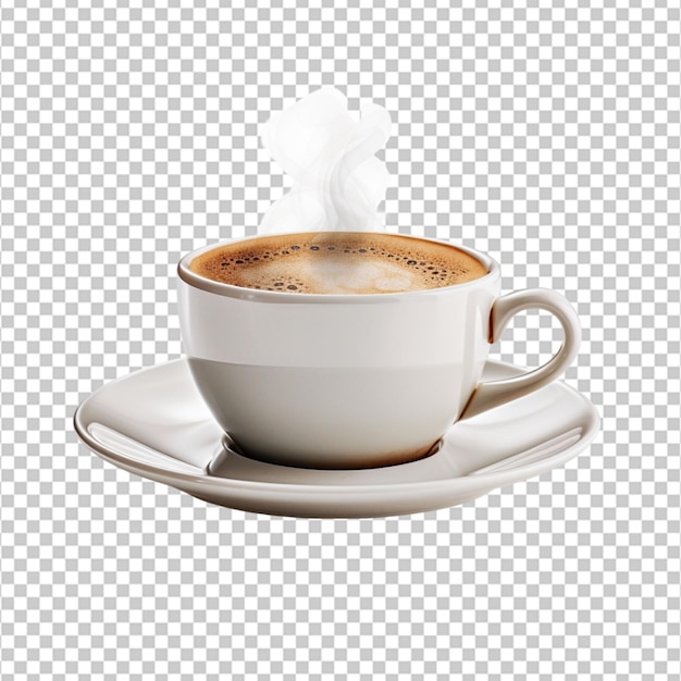 Coupe sur soucoupe Café chaud à la vapeur Objet sur fond blanc Café américain
