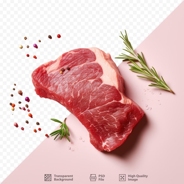 PSD une coupe de viande crue est représentée sur un fond transparent.