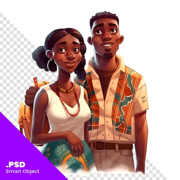 PSD couple afro-américain sur fond blanc modèle d'illustration conceptuelle psd