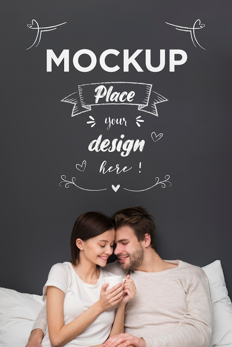PSD couple d'amoureux au lit maquette