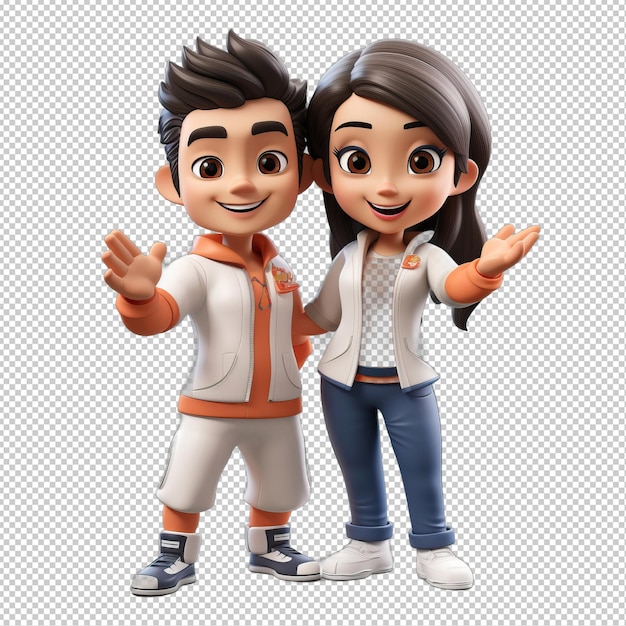 Un Couple Asiatique énergique En 3d Avec Un Fond Transparent De Style Dessin Animé