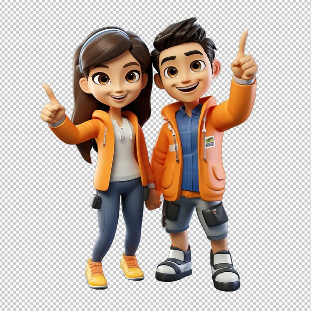 Un Couple Asiatique énergique En 3d Avec Un Fond Transparent De Style Dessin Animé