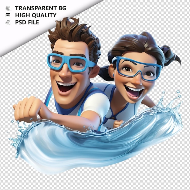 Couple Blanc Nageant En 3d Style Dessin Animé Fond Blanc I