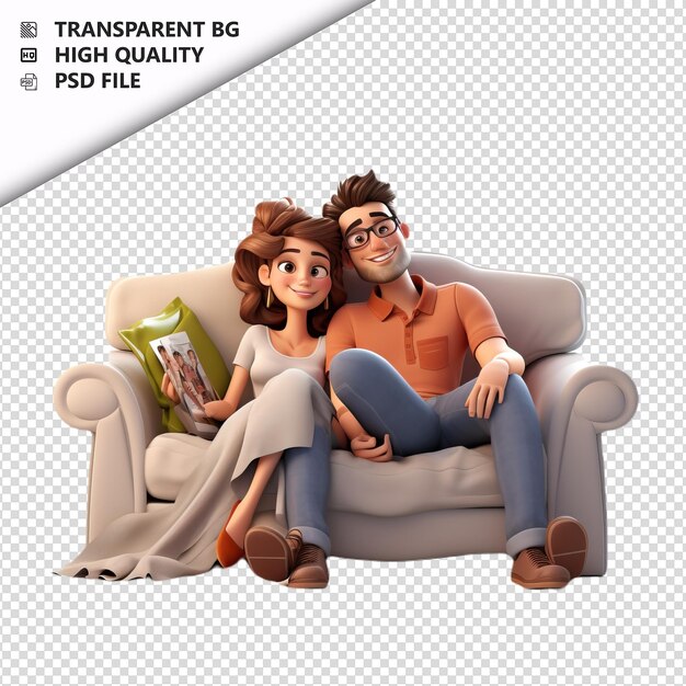 PSD couple blanc paresseux 3d style dessin animé arrière-plan blanc isolé