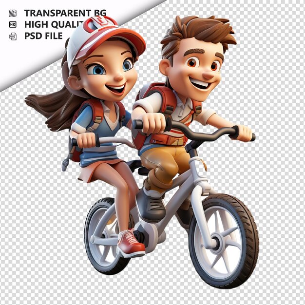 PSD couple blanc en vélo 3d dans le style de dessin animé à fond blanc iso