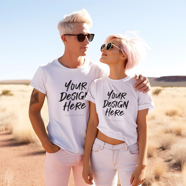 Couple Correspondant T-shirt Blanc Psd Mockup Parfait Pour La Journée De La Saint-valentin