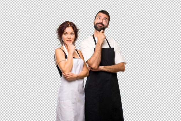 PSD couple de cuisiniers pensant à une idée