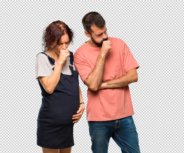 PSD couple avec une femme enceinte qui tousse et se sent mal