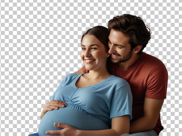 PSD un couple heureux ressent les mouvements du ventre du bébé de la future mère.
