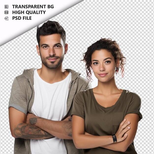 PSD couple latin curieux style ultra réaliste fond blanc