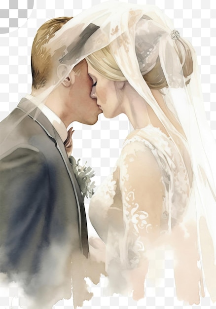Couple de mariage s'embrassant sous la pluie - baiser de mariage png, png transparent