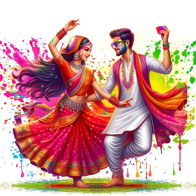 PSD un couple de mariés indiens jouant au festival de holi