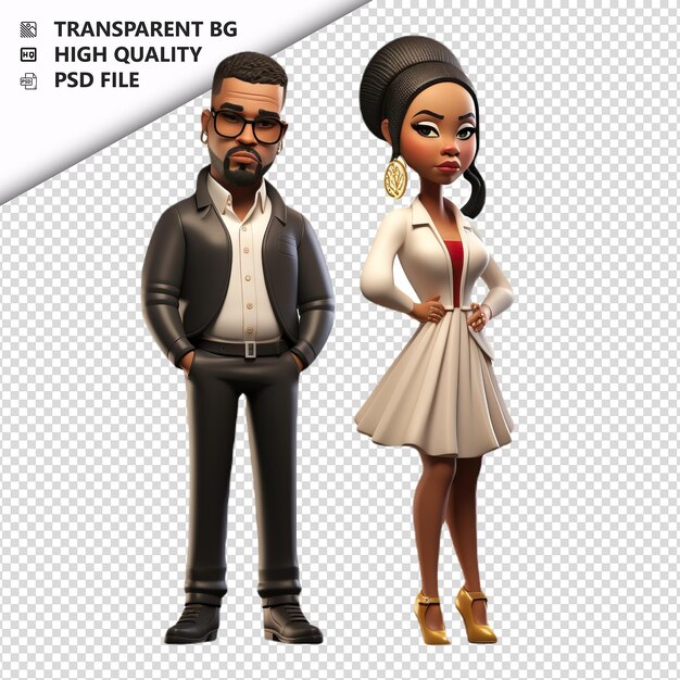 PSD couple noir arrogant en 3d sur fond blanc dans le style de dessin animé