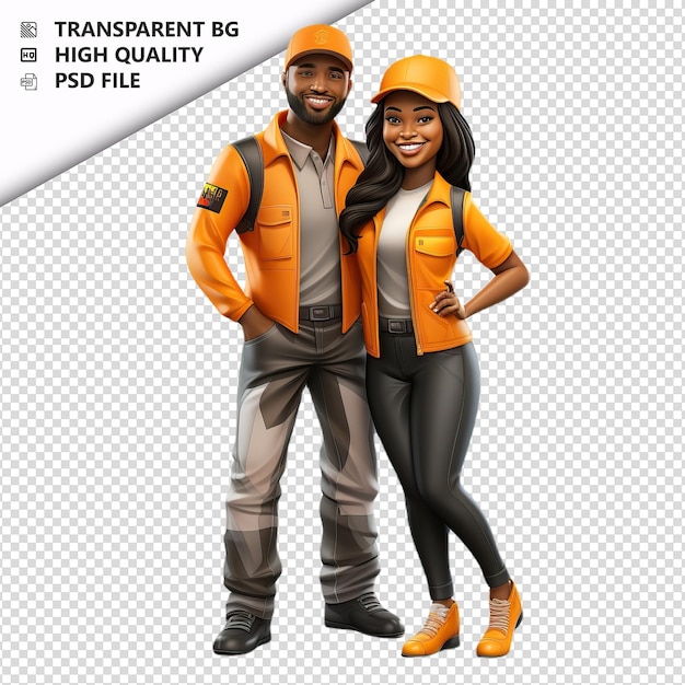 PSD couple noir bénévole en 3d style dessin animé à l'arrière-plan blanc