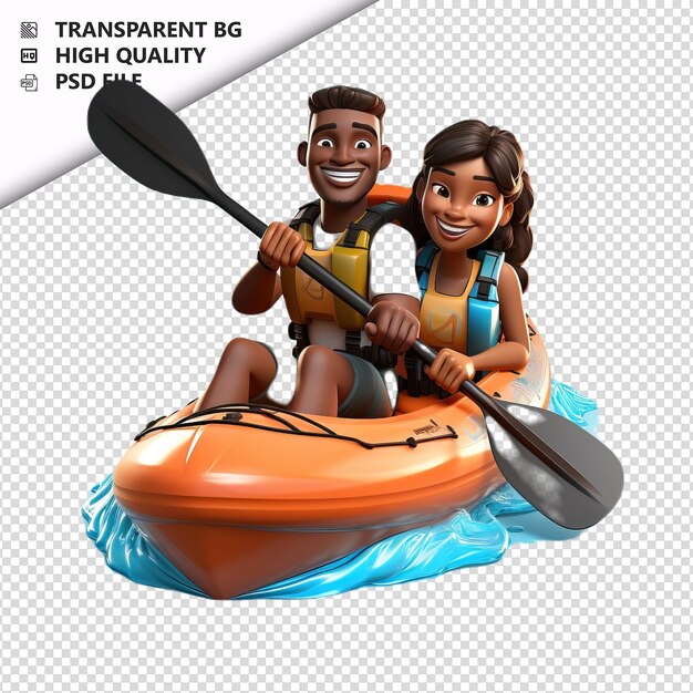 PSD couple noir pédalant en 3d style dessin animé fond blanc i