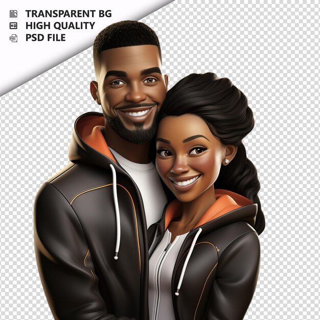 PSD couple noir rapide en 3d dans le style de dessin animé sur fond blanc