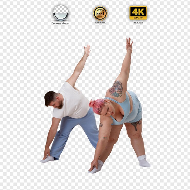 PSD couple practicing yoga and stretching together