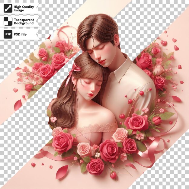 PSD couple psd avec des roses illustrations du jour de la saint-valentin sur un fond transparent