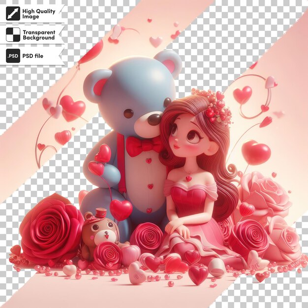 Couple Psd Avec Des Roses Illustrations Du Jour De La Saint-valentin Sur Un Fond Transparent