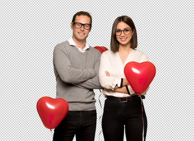 Couple, Saint Valentin, à, Lunettes, Et, Heureux