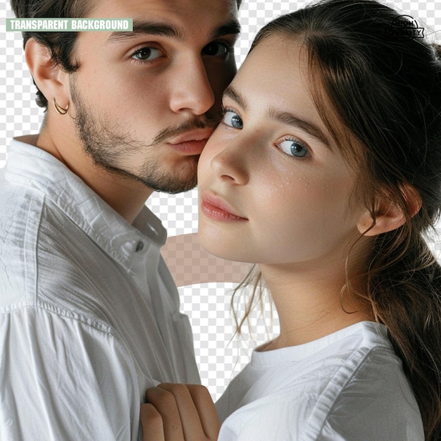 Un couple se regardant dans les yeux sur un fond transparent.