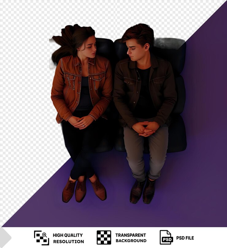 PSD couple sitting together on purple background