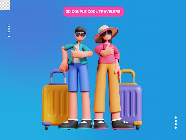 PSD couple de voyageurs cool personnage 3d