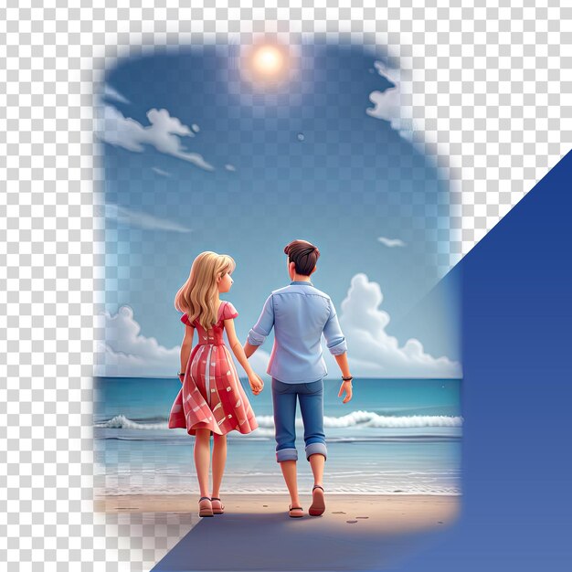 PSD a couple walks on the beach the man and woman are holding hands