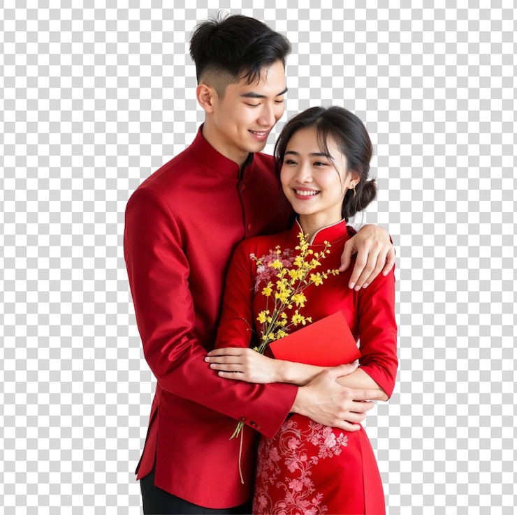 PSD couple wearing ao dai