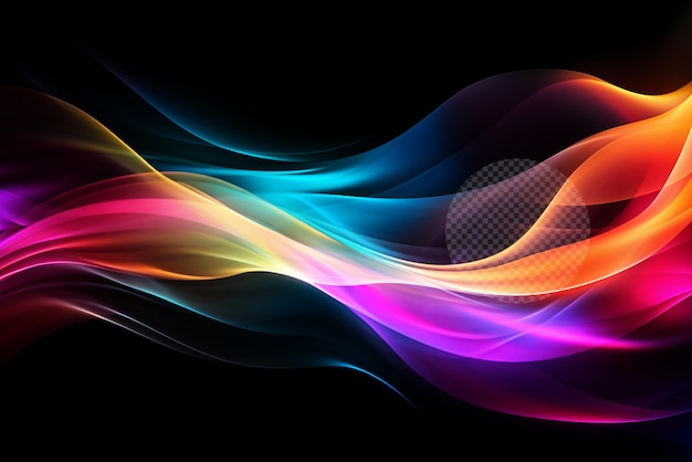 Des courbes colorées ondulent dans un fond transparent