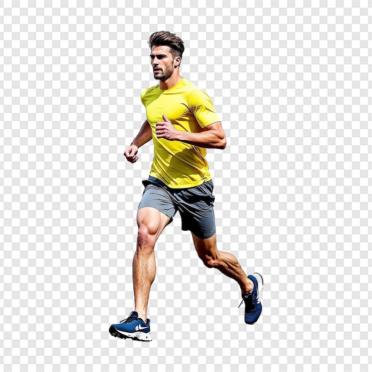PSD un coureur professionnel caucasien isolé sur un fond transparent