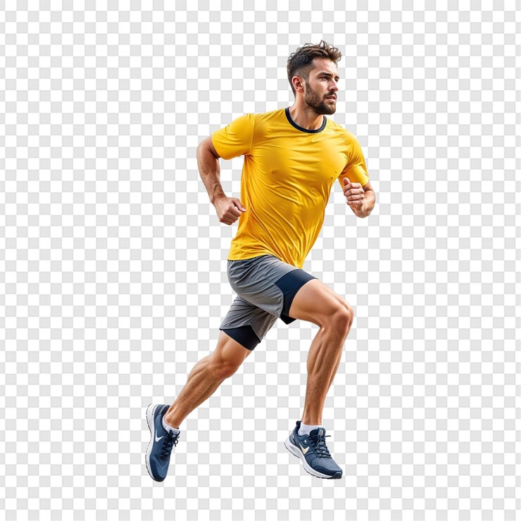 PSD un coureur professionnel caucasien isolé sur un fond transparent