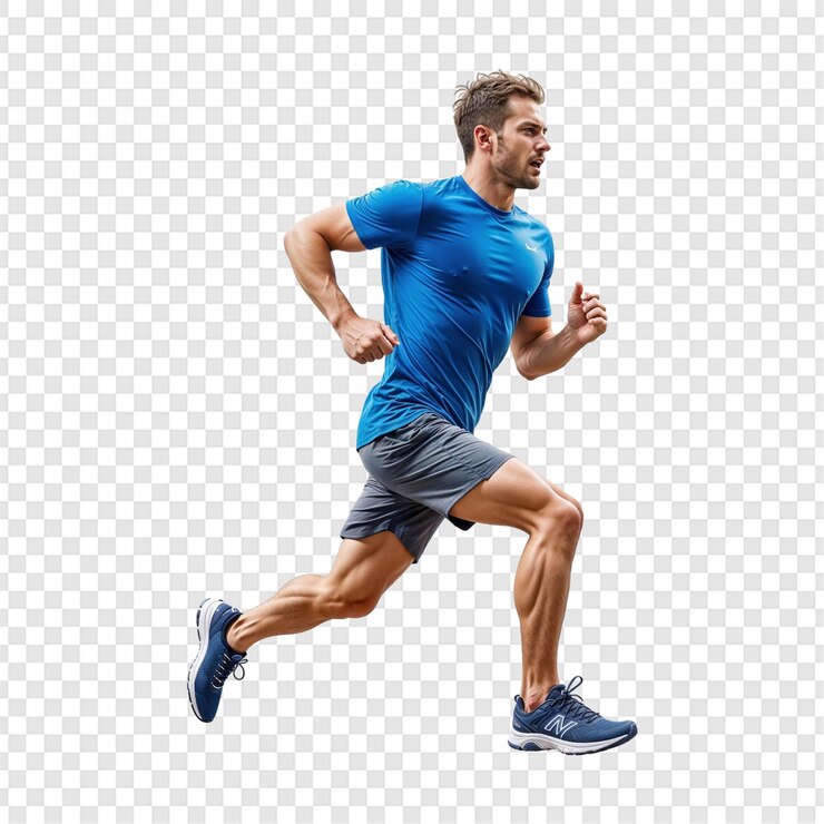 PSD un coureur professionnel caucasien isolé sur un fond transparent