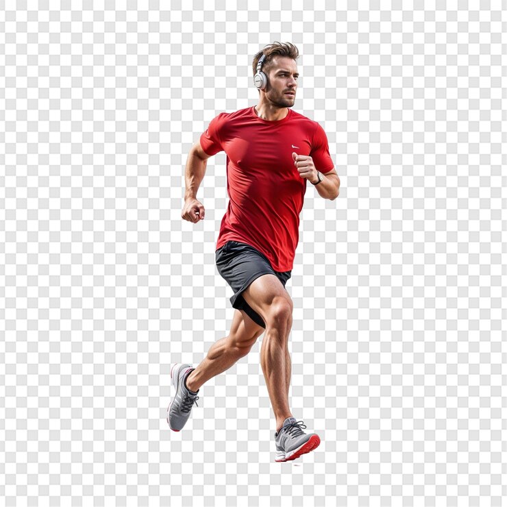 PSD un coureur professionnel caucasien isolé sur un fond transparent