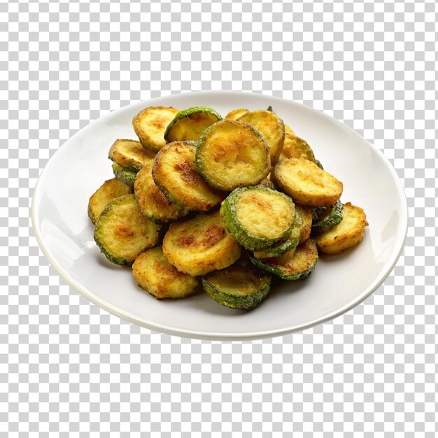 Des Courgettes Frites Sur Une Assiette Blanche Sur Un Fond Transparent