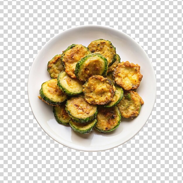 PSD des courgettes frites sur une assiette blanche sur un fond transparent