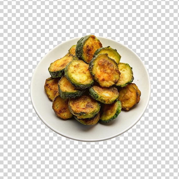 PSD des courgettes frites sur une assiette blanche sur un fond transparent