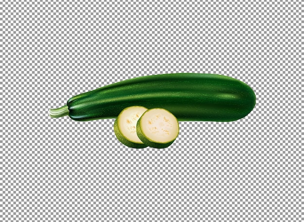 PSD courgettes vertes avec tranche isolé sur fond transparent