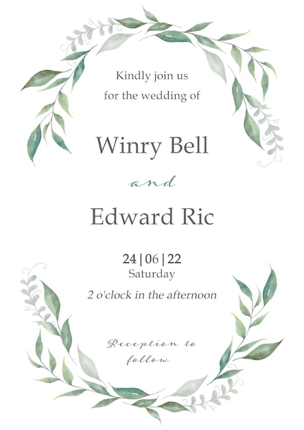 Une couronne d'aquarelle verte pour une invitation de mariage