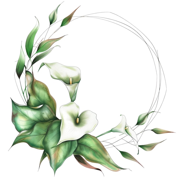 Une couronne d'automne avec des lys calla et des feuilles colorées Image aquarelle AIG56