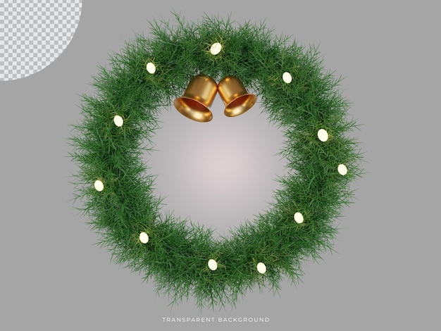 PSD couronne et cloche de noël en rendu 3d avec fond transparent