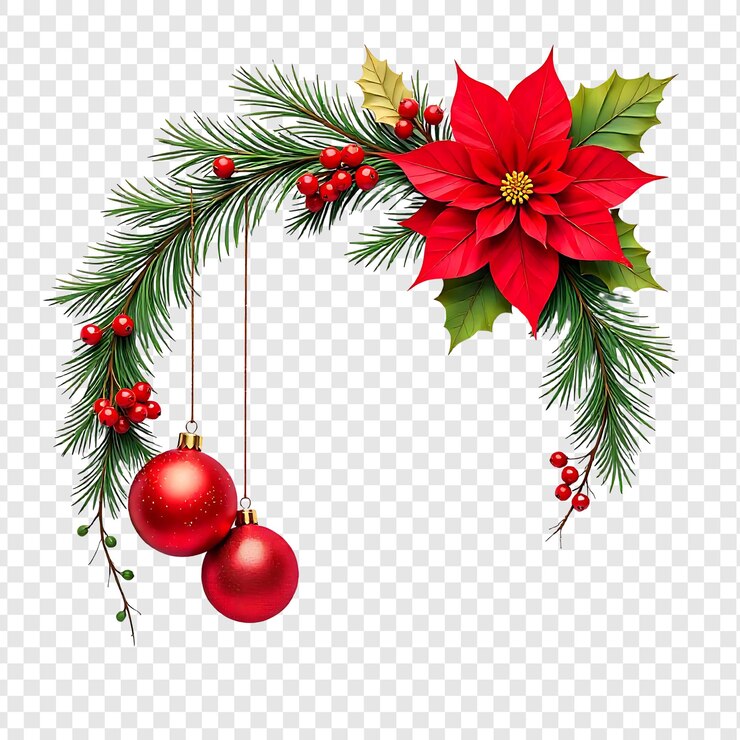 PSD couronne de fête avec poinsettia sur un fond transparent
