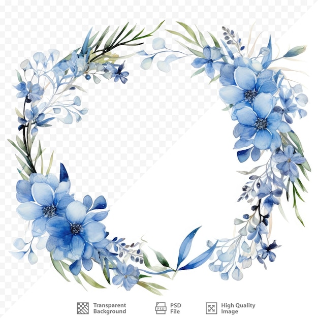 PSD une couronne de fleurs bleues avec le mot été dessus.