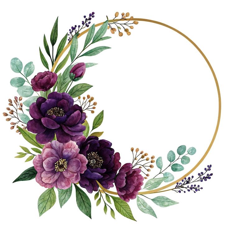 PSD une couronne de fleurs violette à l'aquarelle