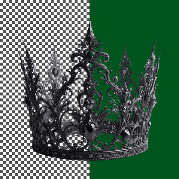 Couronne noire majestueuse avec des embellissements exquis sur fond transparent png psd