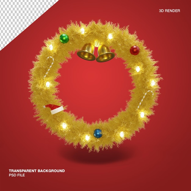 Couronne D'or De Noël 3d Avec Fond Transparent Rouge Rendu Isolé Psd